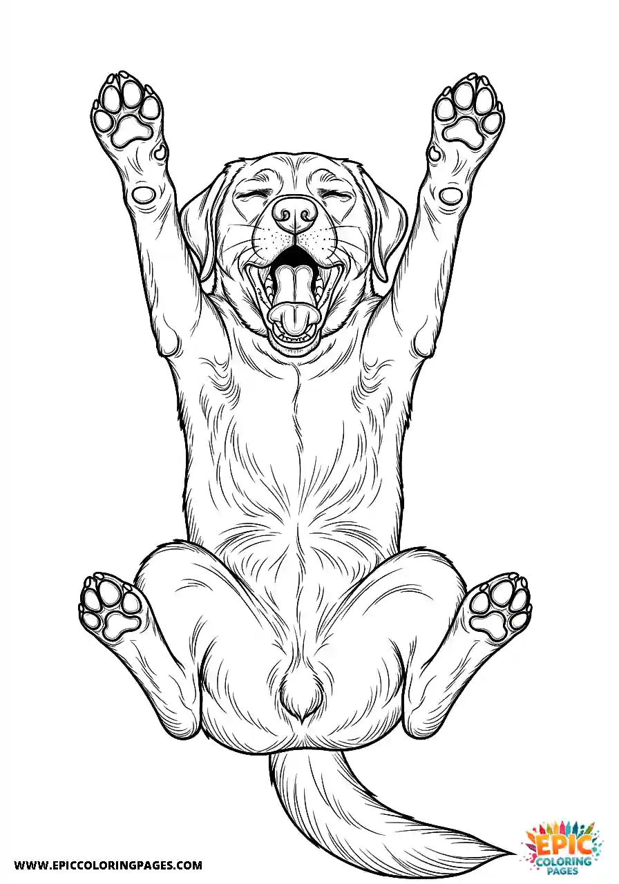 Labrador Retriever Dog Coloring Sheets Realistic Style Stretching Groggily After A Nap A Labrador Retriever dog coloring sheet realistic style stretching groggily after a nap.