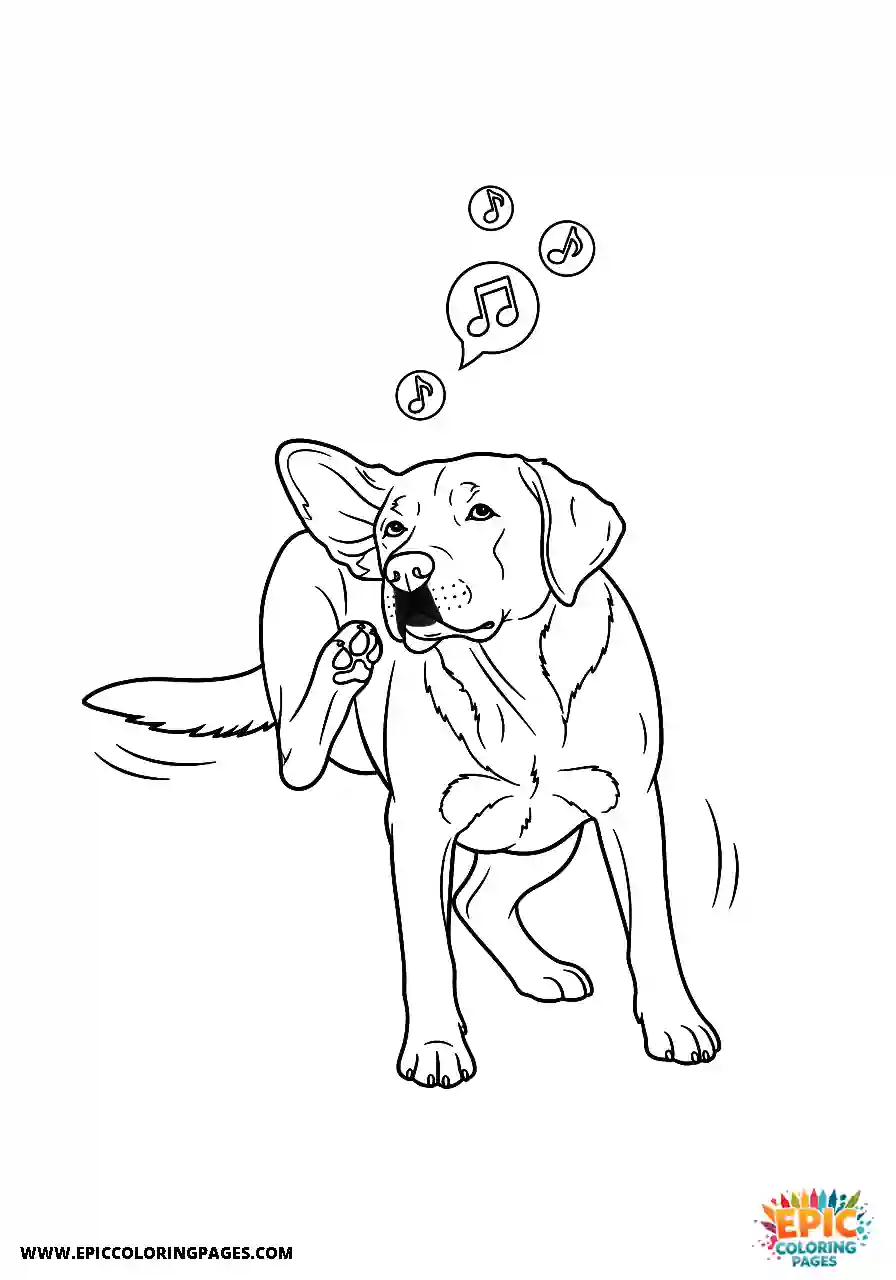 Labrador Retriever Dog Coloring Sheets Realistic Style Using A Back Leg To Scratch An Itch A Labrador Retriever dog coloring sheet realistic style for adults using a back leg to scratch an itch.