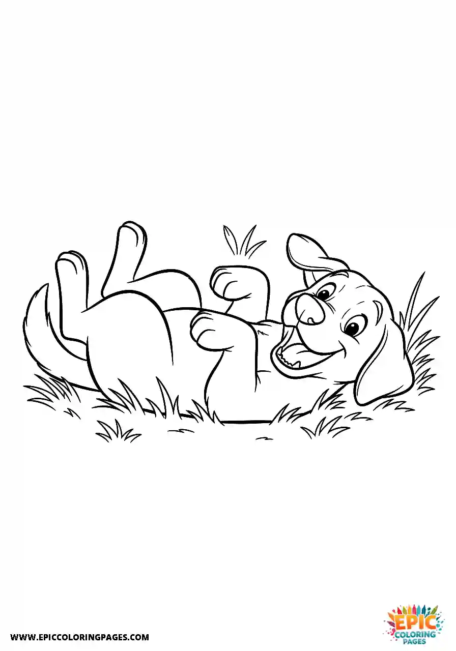 Labrador Retriever Dog Cute Cartoon Style Rolling In The Grass Happily A Labrador Retriever dog coloring sheet cute cartoon style rolling in the grass happily.