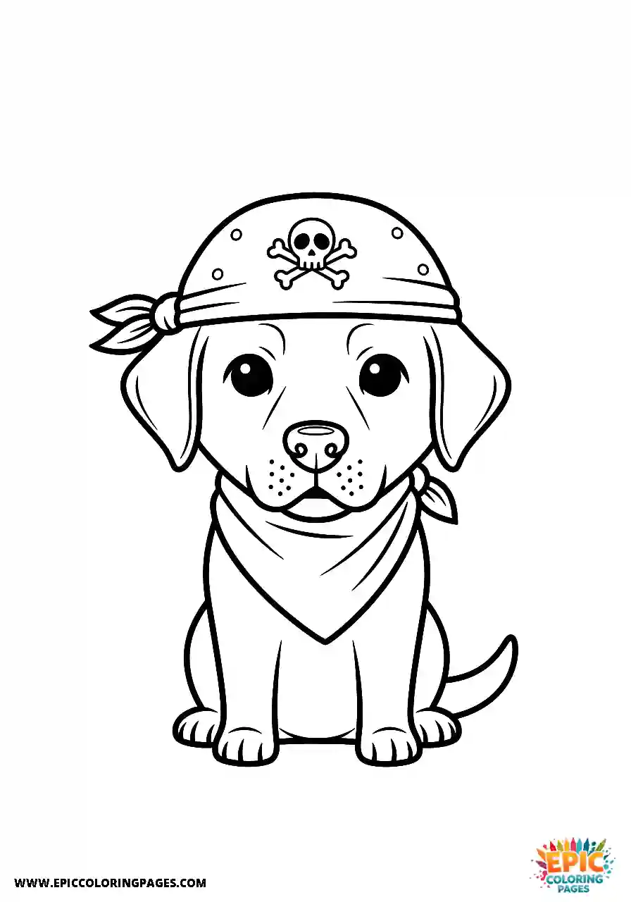 Labrador Retriever Dog Easy Chibi Style Wearing A Pirate Bandana A Labrador Retriever dog coloring page easy chibi style wearing a pirate bandana.
