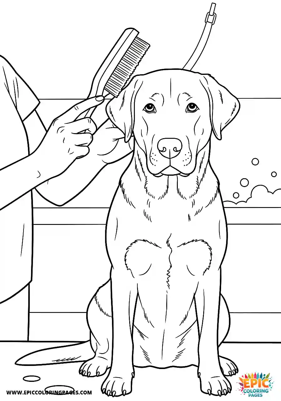 Labrador Retriever Dog Getting Groomed And Brushed A Labrador Retriever dog coloring page simple getting groomed and brushed.