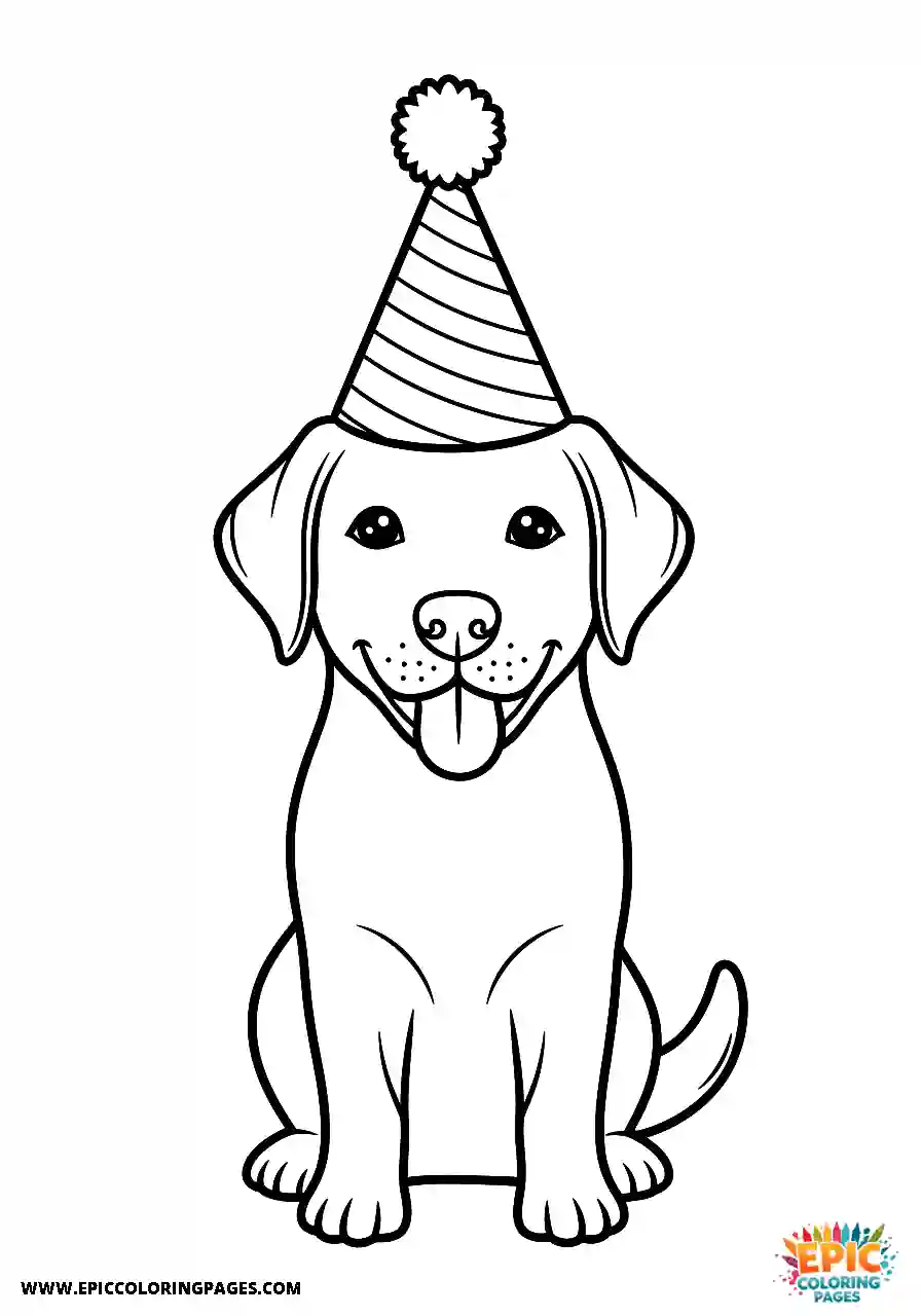 Labrador Retriever Dog Kawaii Style Celebrating With A Party Hat A Labrador Retriever dog coloring sheet kawaii style cute celebrating with a party hat.