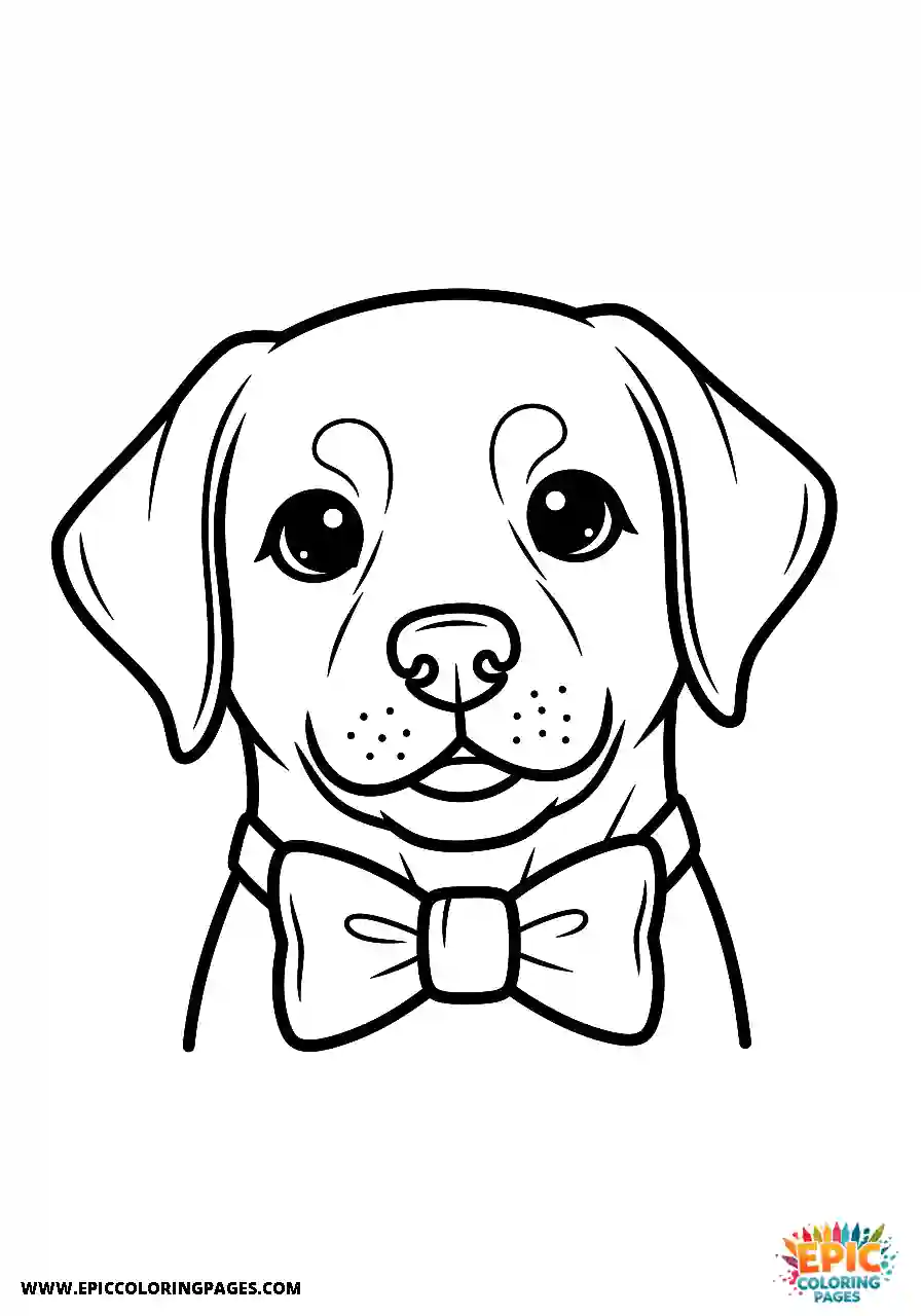 Labrador Retriever Dog Kawaii Style Dressed Up With A Fancy Tie A Labrador Retriever dog coloring page kawaii style dressed up with a fancy tie featuring thick lines.