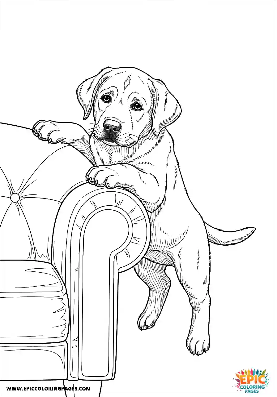 Labrador Retriever Dog Puppy Coloring Pages Manga Style Trying To Get Onto The Sofa A Labrador Retriever dog puppy coloring page manga style easy trying to get onto the sofa.