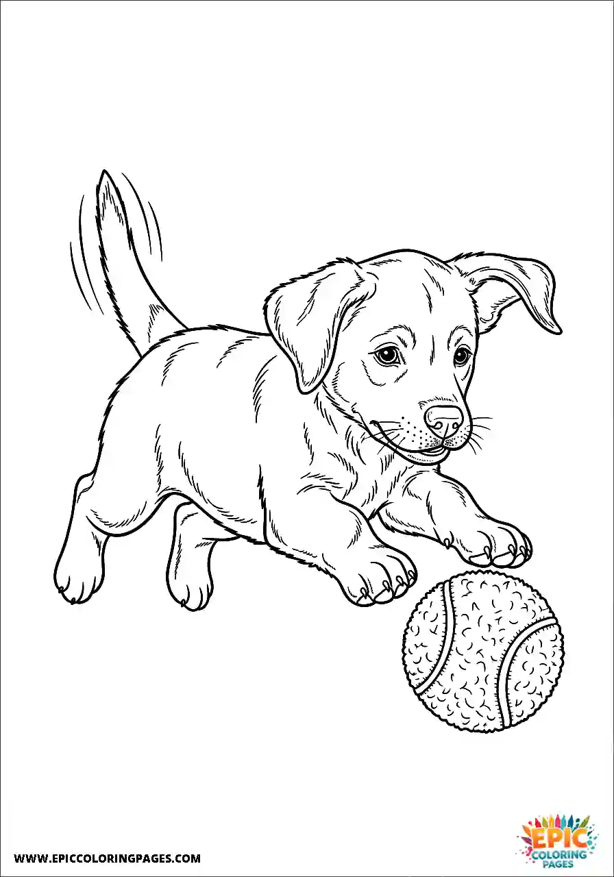 Labrador Retriever Dog Puppy Coloring Pages Realistic Style Playing With A Ball A Labrador Retriever dog puppy coloring page realistic style playing with a ball.