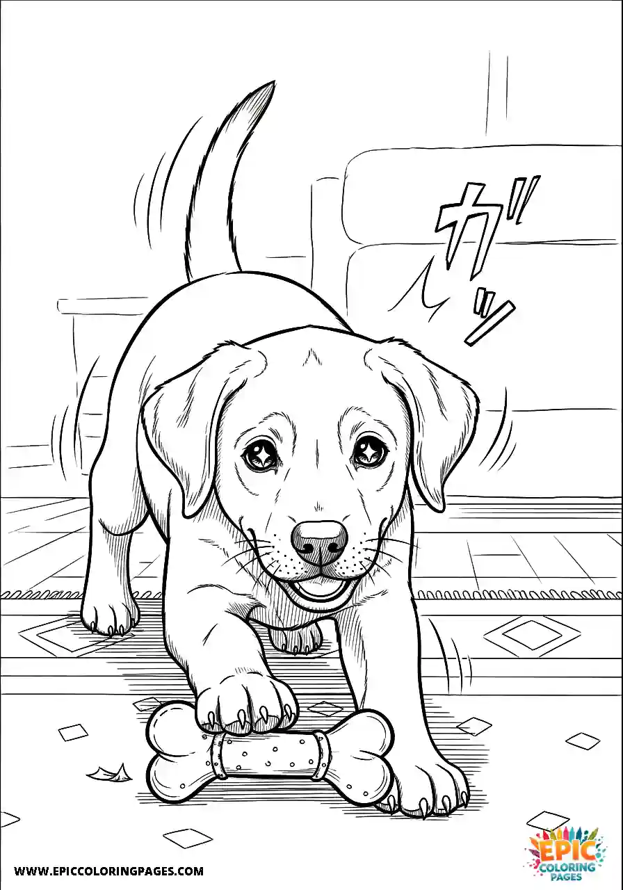 Labrador Retriever Dog Puppy Coloring Sheets Manga Style Finding A Fun Toy To Play With A Labrador Retriever dog puppy coloring sheet manga style finding a fun toy to play with featuring thick lines.