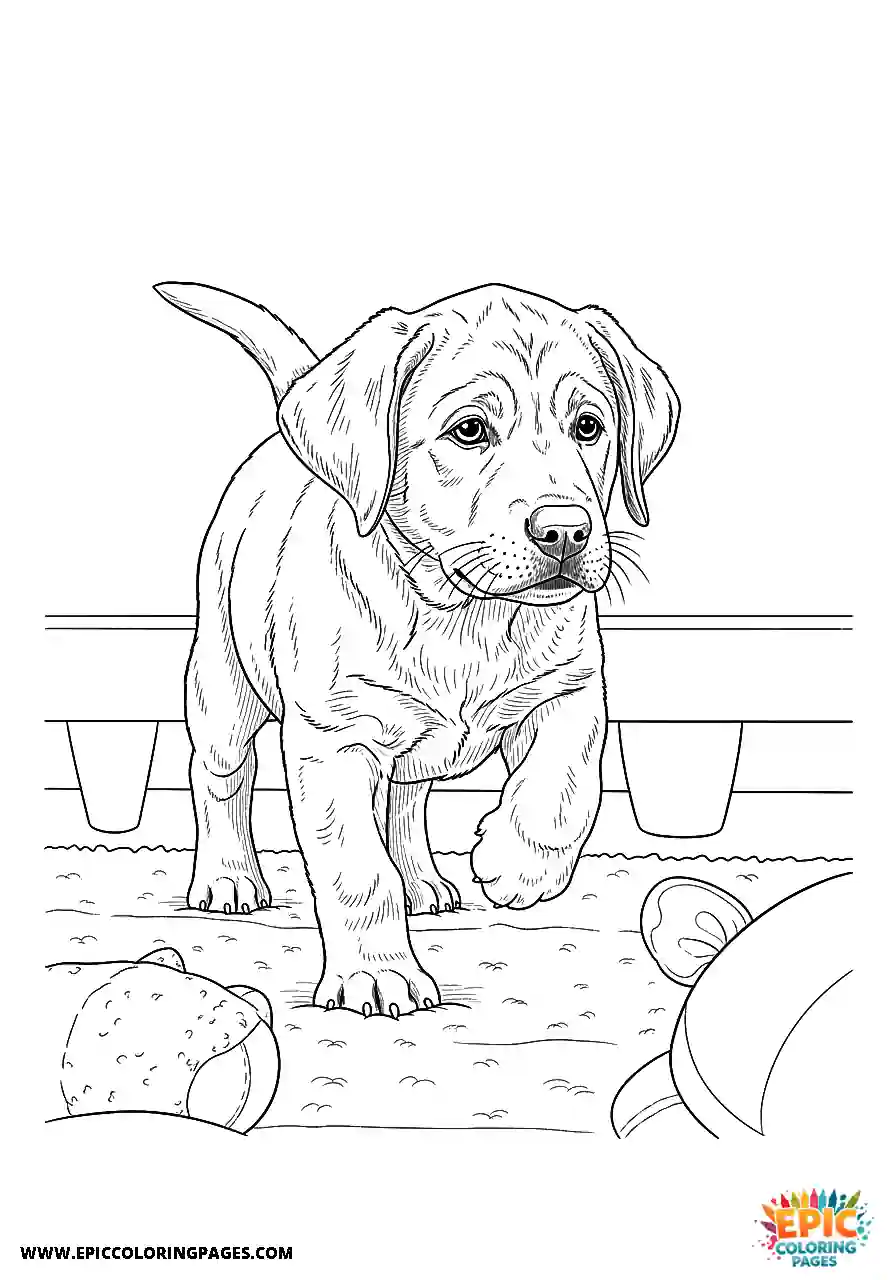 Labrador Retriever Dog Puppy Investigating A New Place With Caution A Labrador Retriever dog puppy coloring page cute investigating a new place with caution.