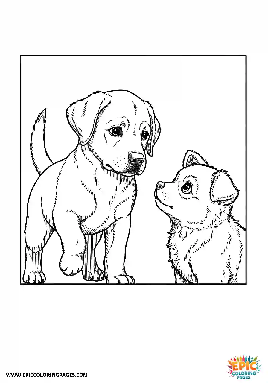Labrador Retriever Dog Puppy Manga Style Sniffing A Stranger Carefully A Labrador Retriever dog puppy coloring sheet manga style simple sniffing a stranger carefully.