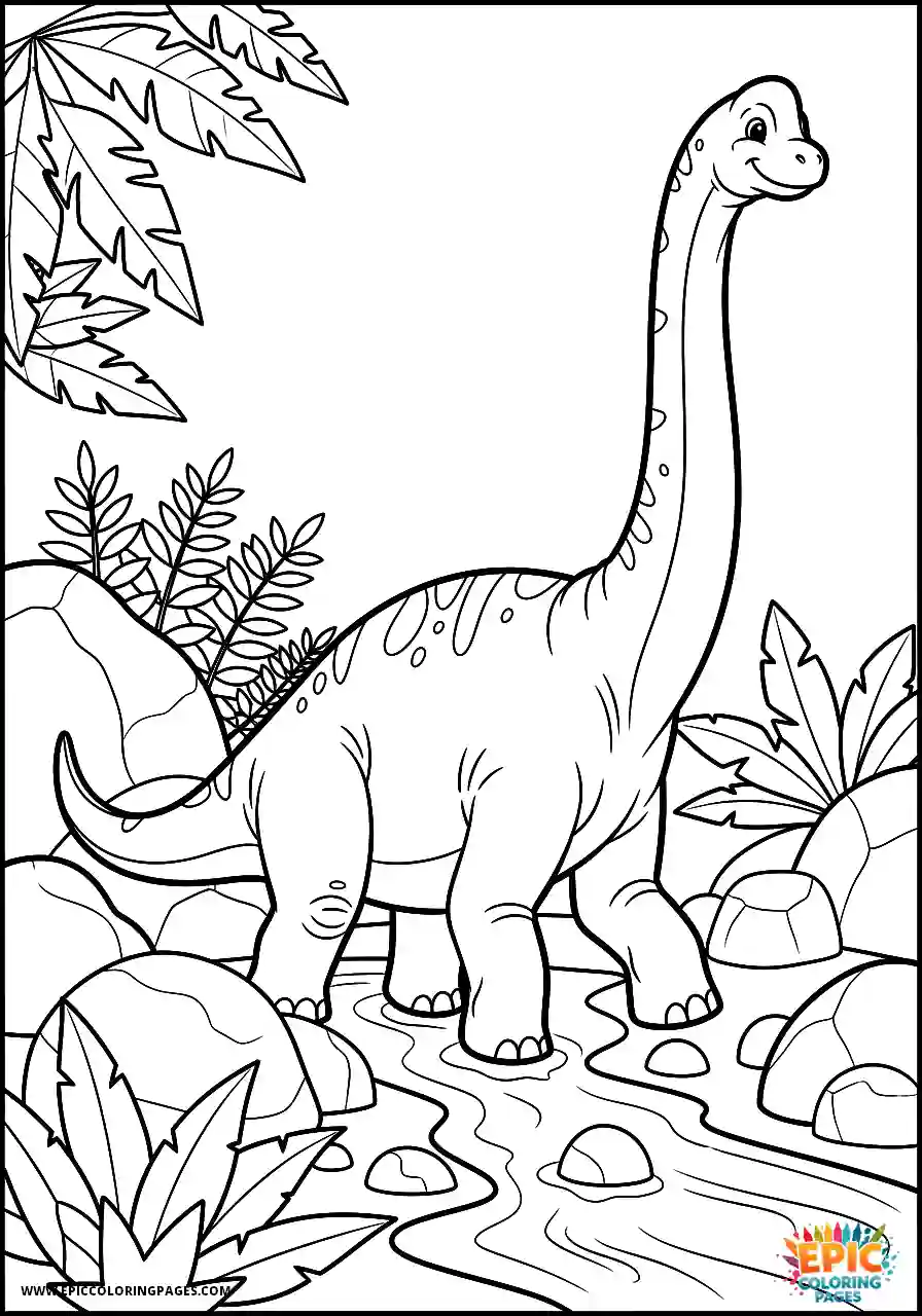 Brachiosaurus large brachiosaurus navigating a narrow river