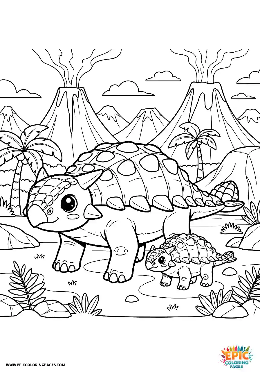 Ankylosaurus Loyal anime style ankylosaurus baby following its mother