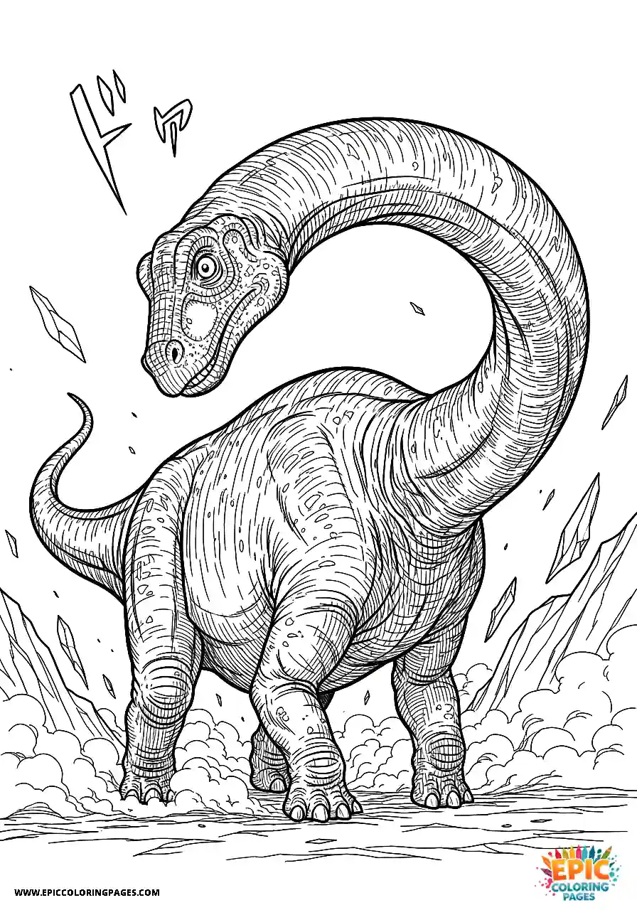 Brontosaurus Manga style Brontosaurus in a dynamic pose turning quickly