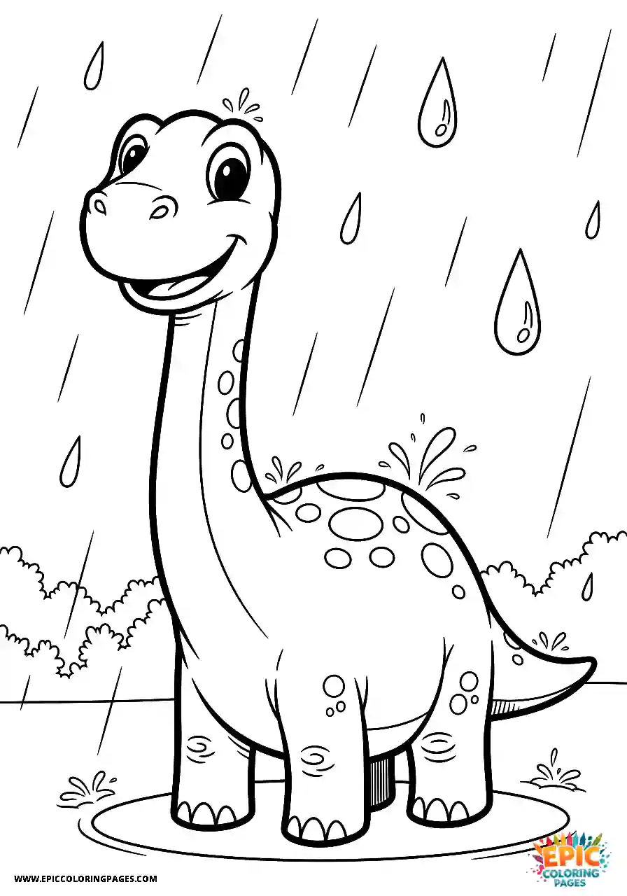 Brontosaurus Manga style Brontosaurus in a rainstorm