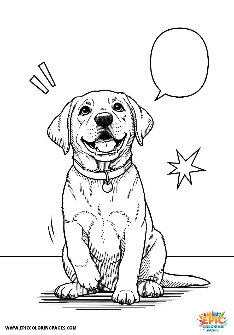 Labrador Retriever This manga style thick lines labrador retriever puppy learning to sit on command