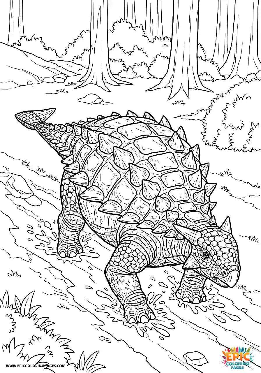 Ankylosaurus Messy realistic style Ankylosaurus dinosaur walking through mud