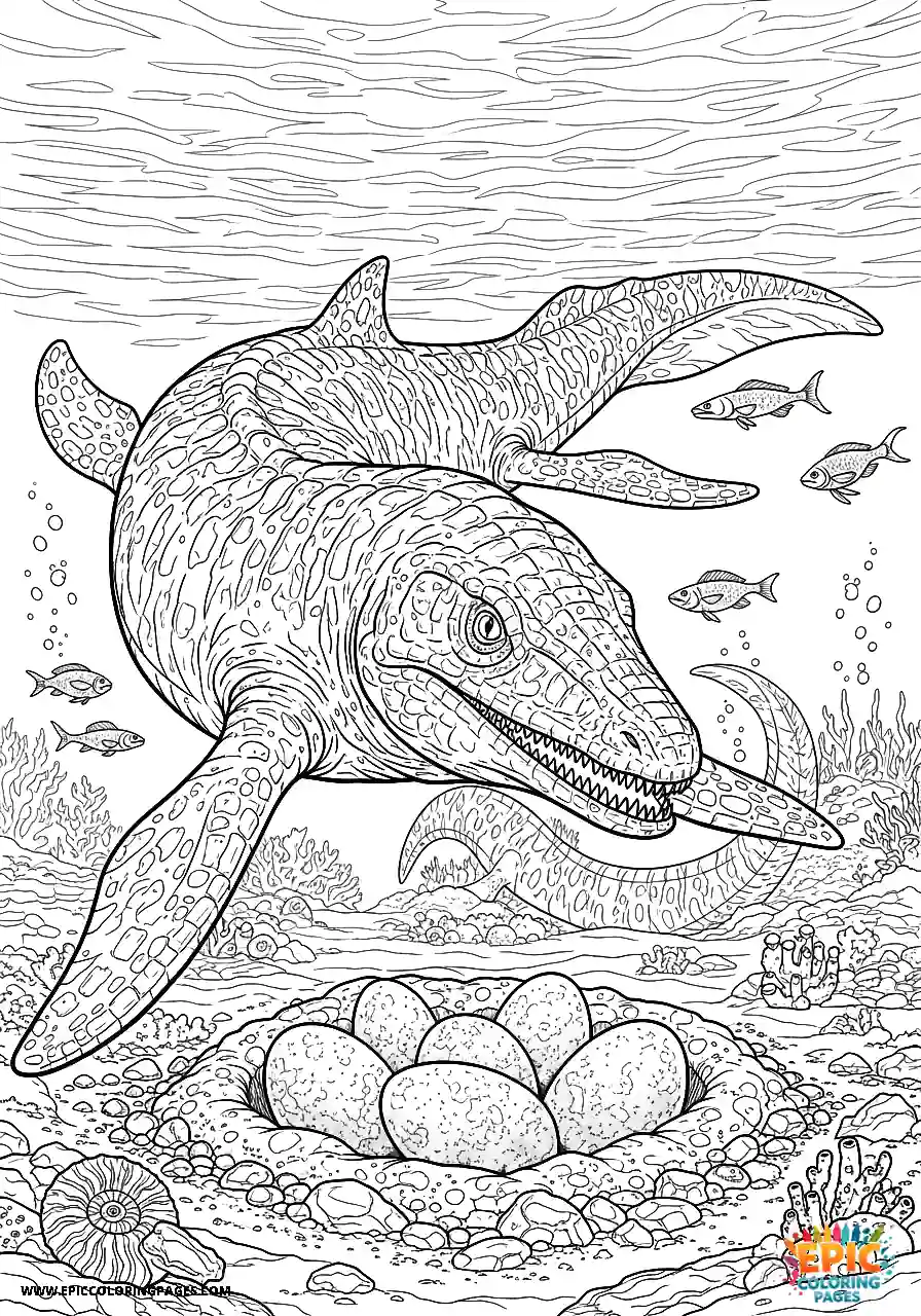 Mosasaurus mosasaurus mother protecting her nest