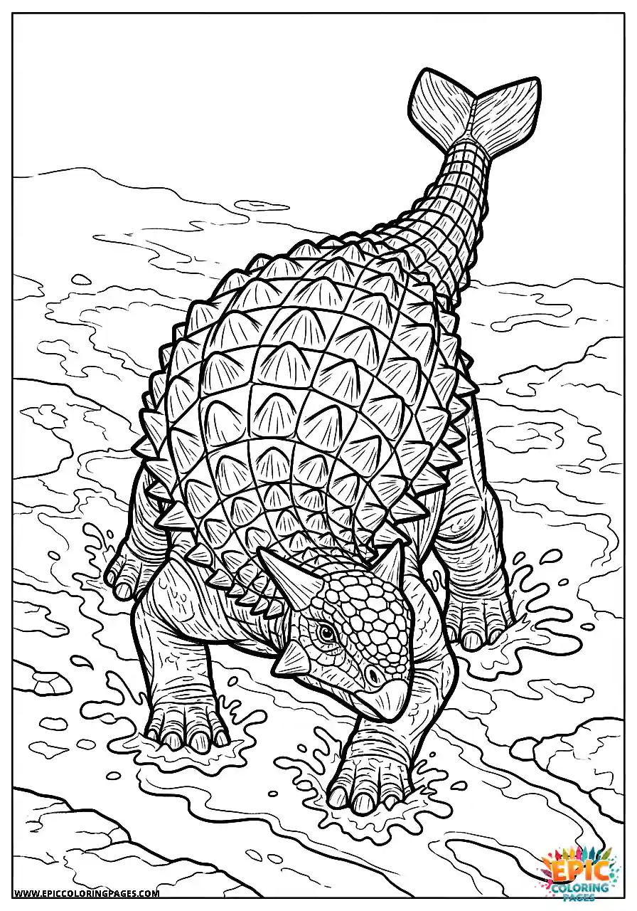 Ankylosaurus Muddy realistic style Ankylosaurus dinosaur trudging through sludge