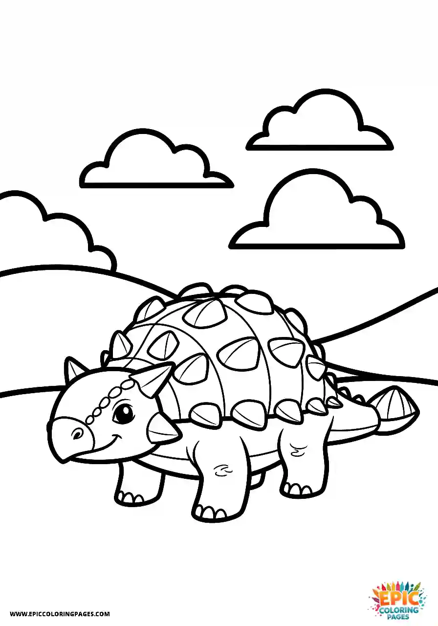 Ankylosaurus Nature cartoon style Ankylosaurus dinosaur standing near a grassy mound bold outlines