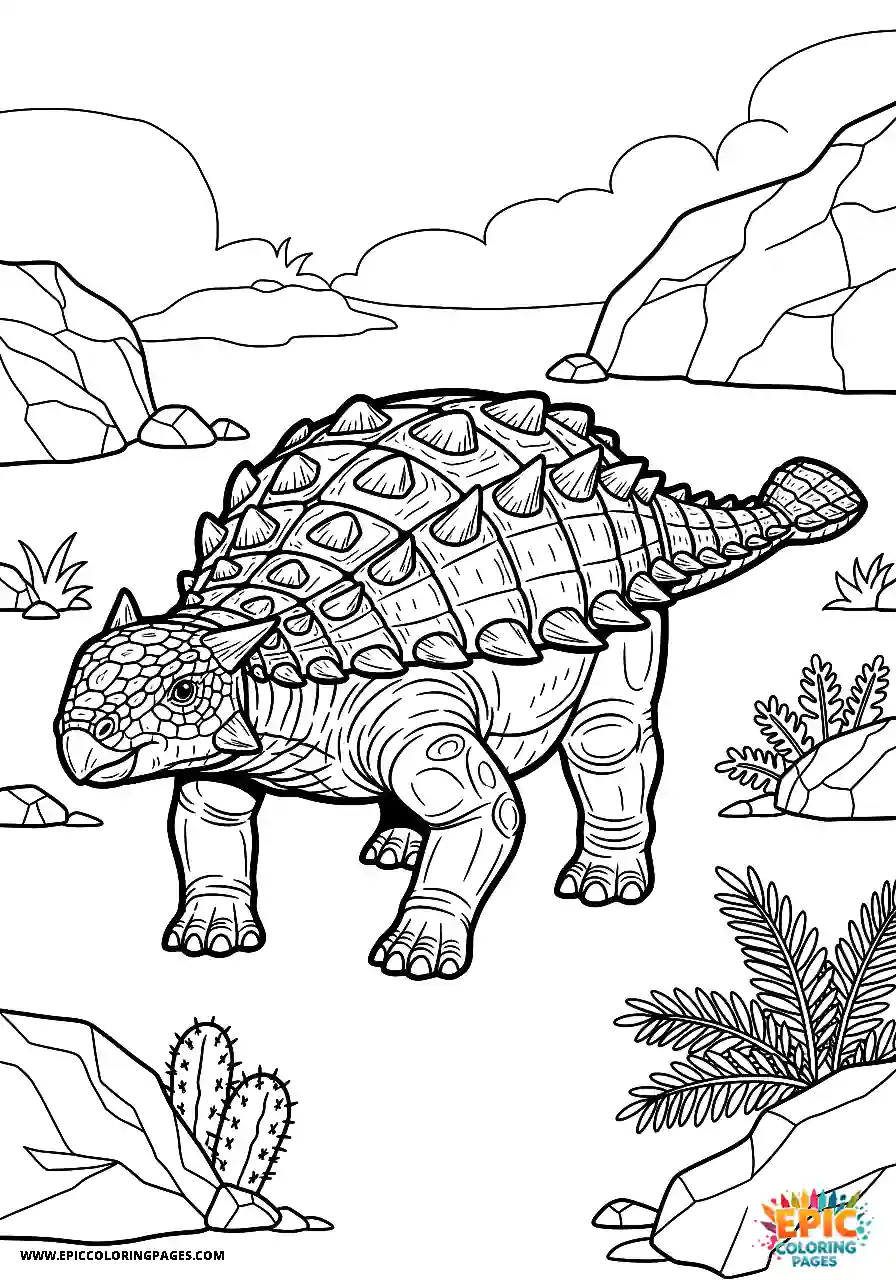 Ankylosaurus Plain realistic style Ankylosaurus dinosaur in a simple landscape