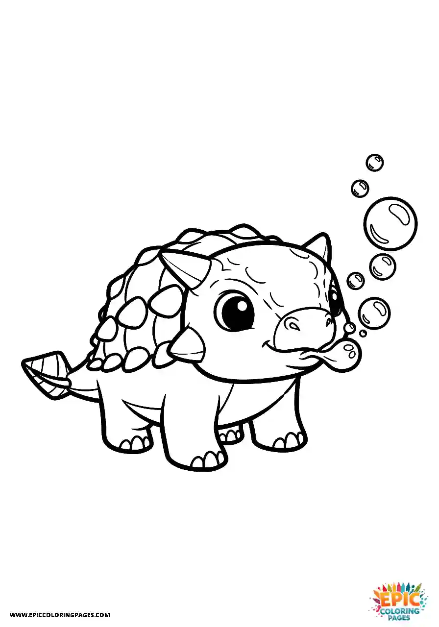 Ankylosaurus Playful Chibi style Ankylosaurus dinosaur blowing bubbles thick lines
