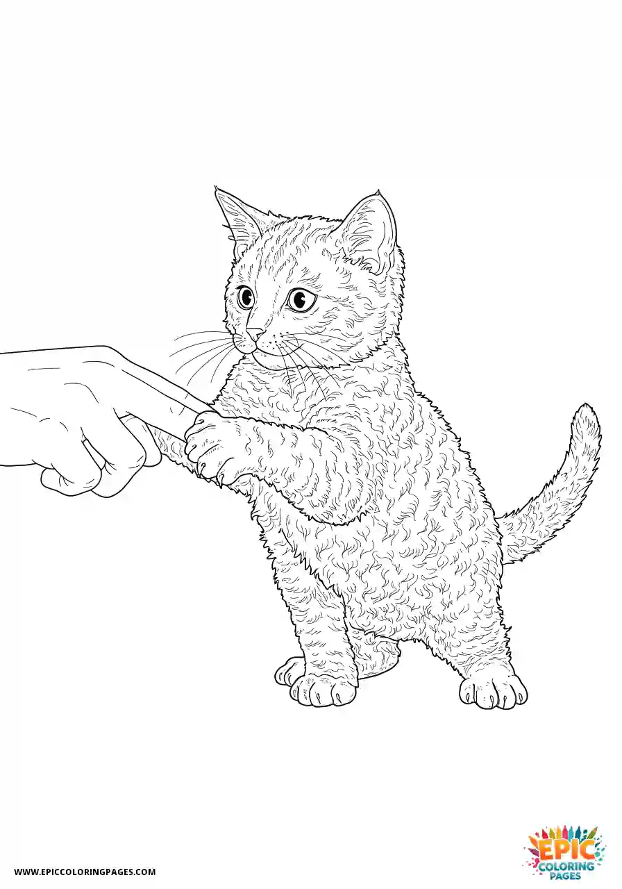 American Wirehair Cat Playful realistic American wirehair kitten attacking a finger