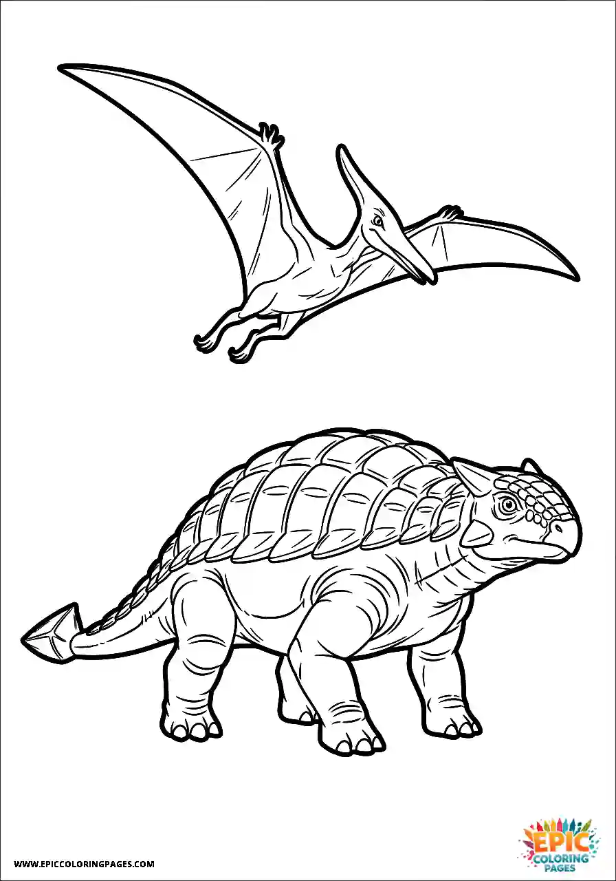 Ankylosaurus Prehistoric anime style Ankylosaurus dinosaur watching a flying reptile
