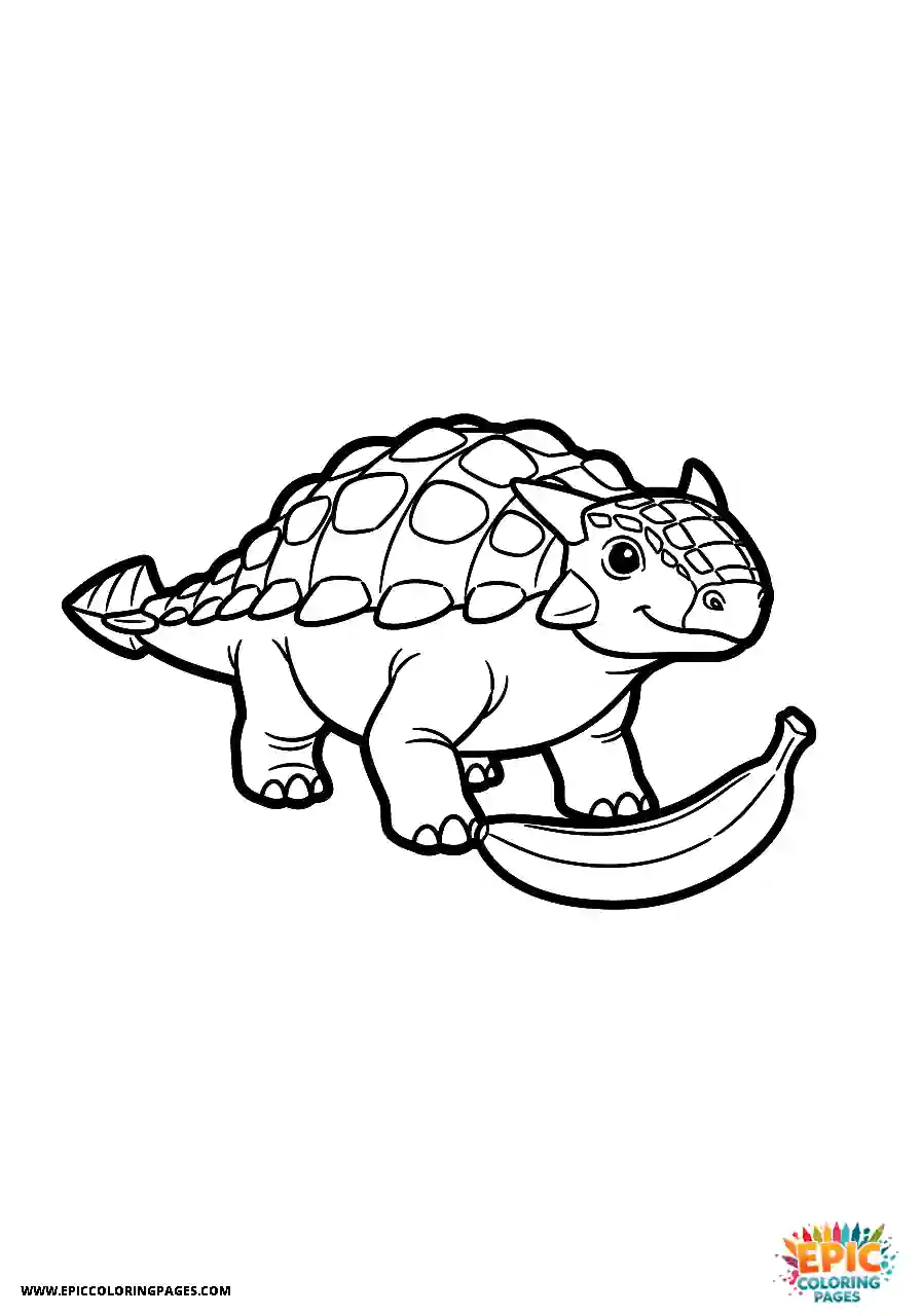 Ankylosaurus Protective cartoon style Ankylosaurus dinosaur guarding a piece of fruit bold outlines