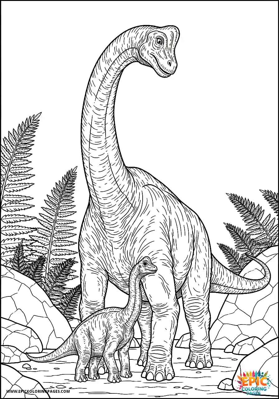 Brachiosaurus realistic brachiosaurus mother protecting her young calf