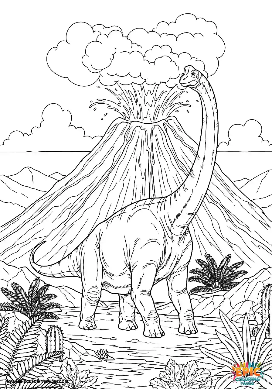 Brachiosaurus realistic brachiosaurus walking past an erupting volcano