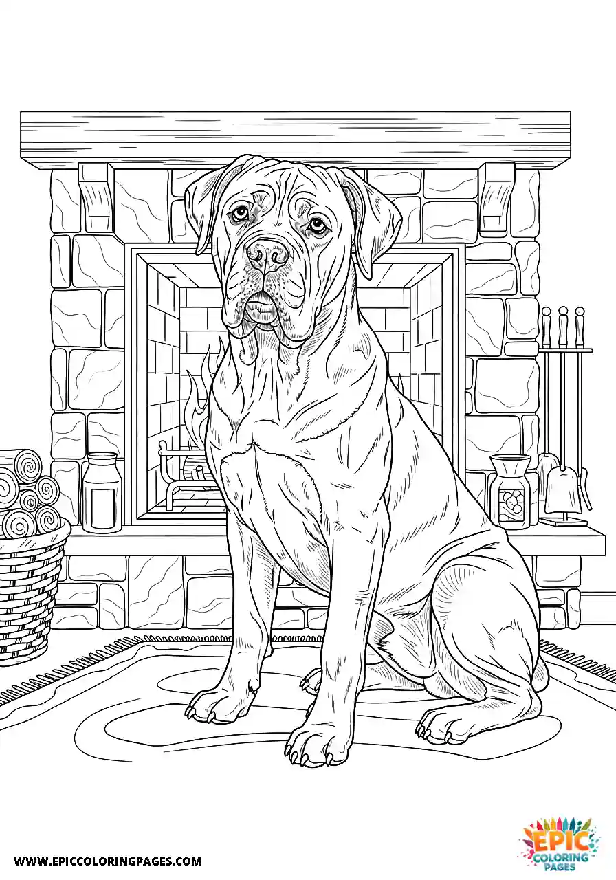 Realistic Cane Corso Dog Coloring Pages Sitting By A Warm Fireplace For Adults Realistic Cane Corso dog coloring pages sitting by a warm fireplace for adults