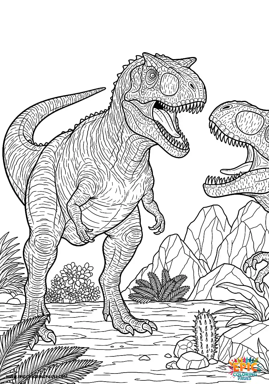 Realistic carnotaurus dinosaur screaming at an enemy free printable for adults