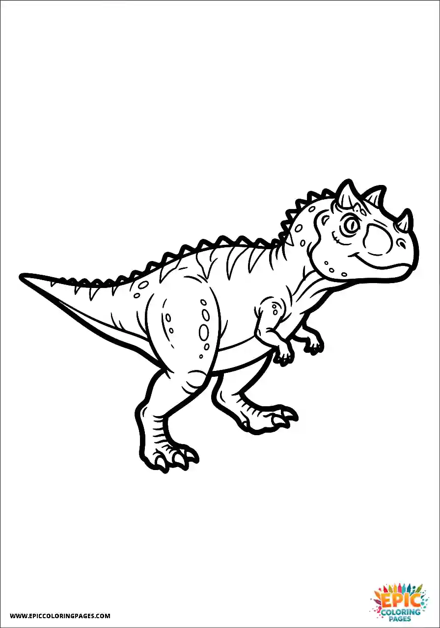 Realistic carnotaurus dinosaur strolling seen from the side coloring sheet for adults
