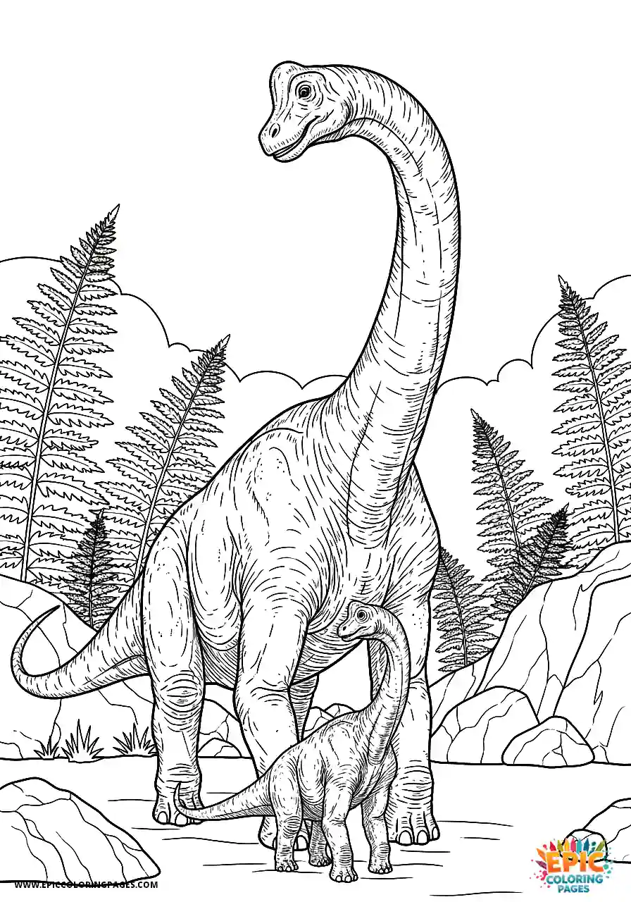 Brachiosaurus realistic scene of a brachiosaurus shielding its baby