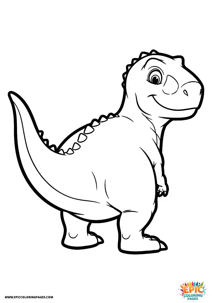 Rear view of a carnotaurus dinosaur showing its long tail coloring page bold line