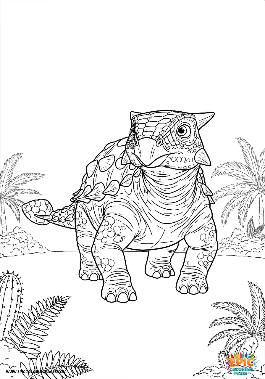 Ankylosaurus Reflective animation style Ankylosaurus dinosaur in a thinking stance