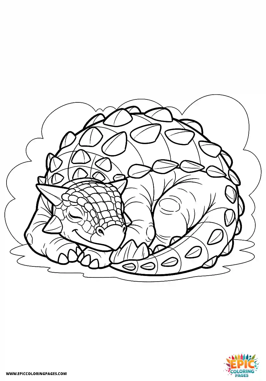 Ankylosaurus Relaxed cartoon style Ankylosaurus dinosaur napping quietly bold outlines