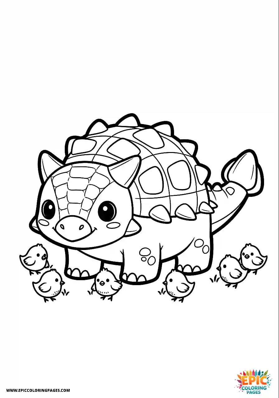 Ankylosaurus Shiny Kawaii style Ankylosaurus dinosaur surrounded by sparkles thick lines