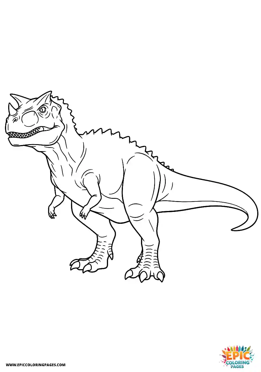 Side profile view of a carnotaurus dinosaur for kids coloring sheet