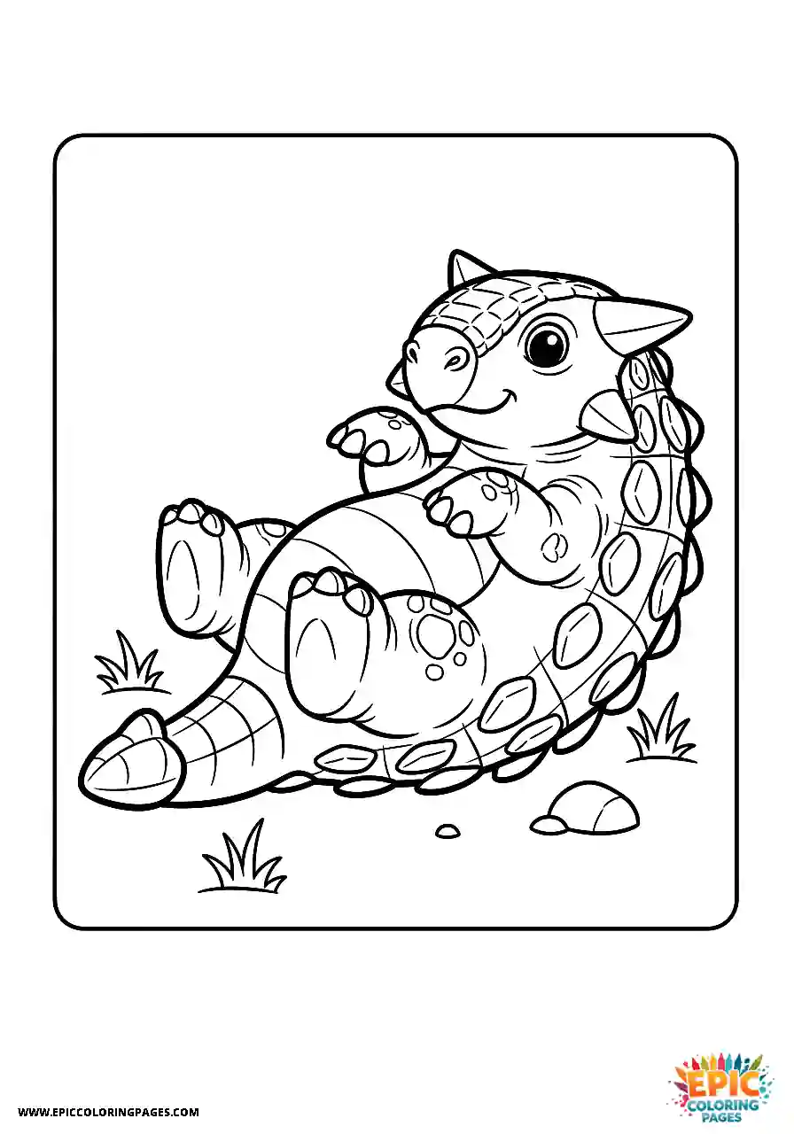 Ankylosaurus Silly cartoon style Ankylosaurus dinosaur attempting to roll over bold outlines