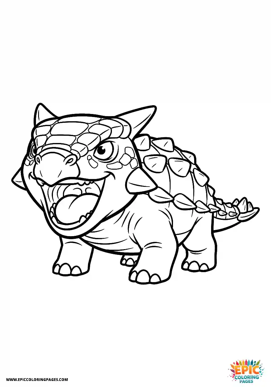 Ankylosaurus Silly Chibi style Ankylosaurus dinosaur making a funny face thick lines
