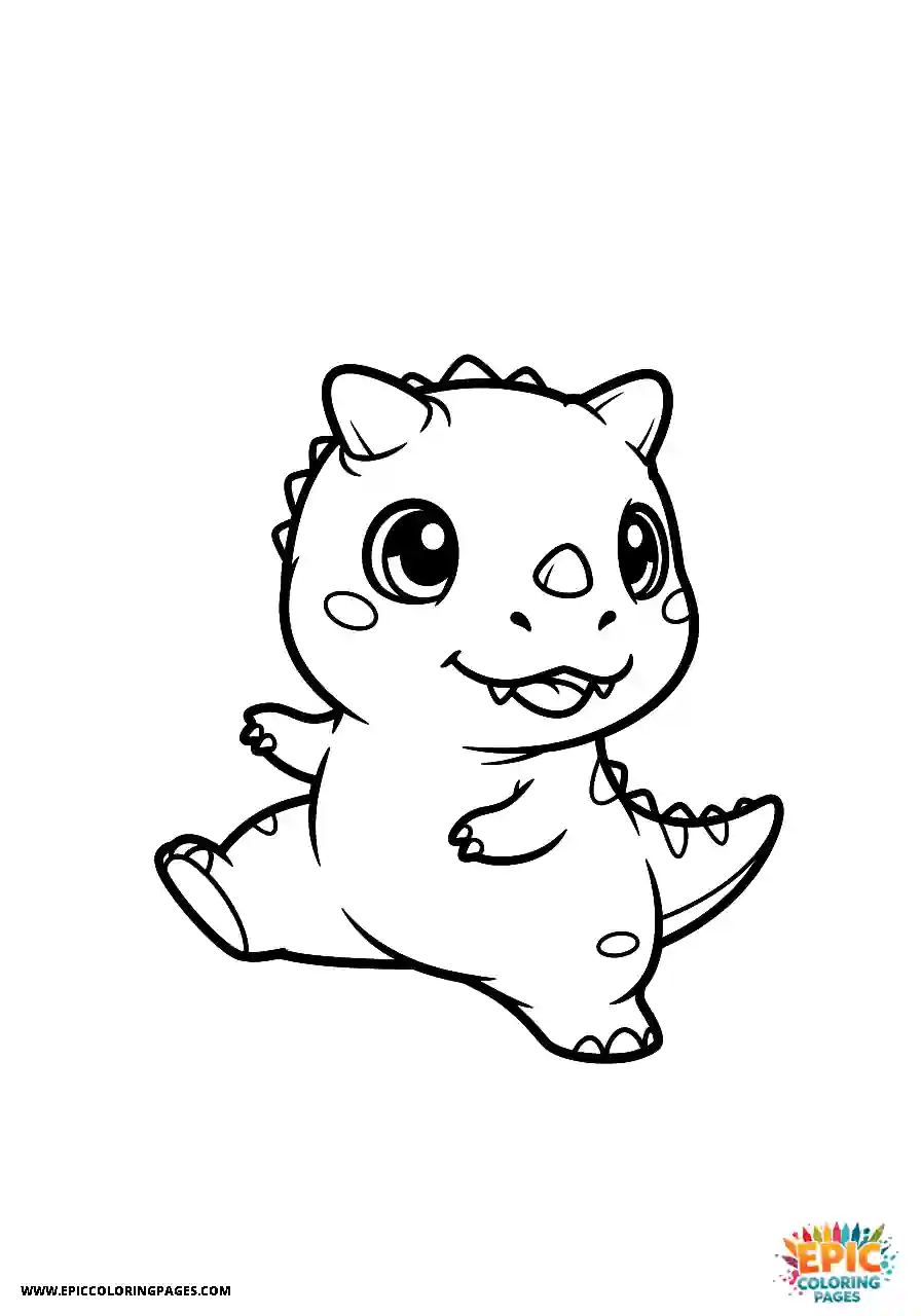 Simple and easy kawaii style carnotaurus dinosaur stretching its legs free printable