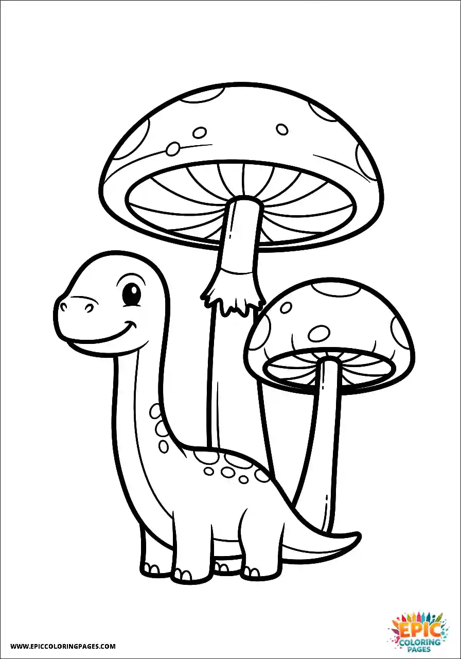 Brontosaurus Simple Brontosaurus standing by a giant mushroom