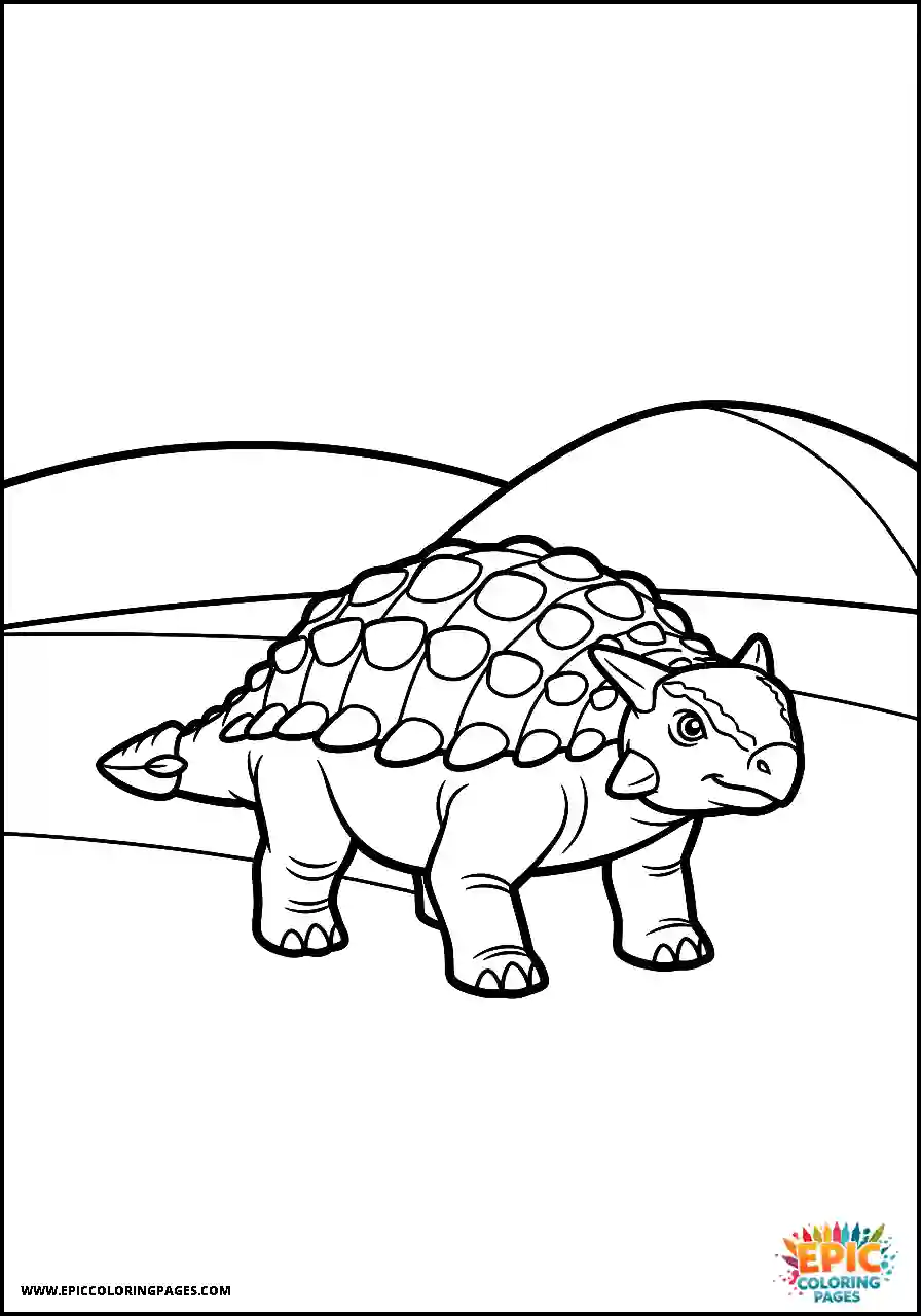 Ankylosaurus Simple cartoon style Ankylosaurus dinosaur in a landscape with a hill bold outlines