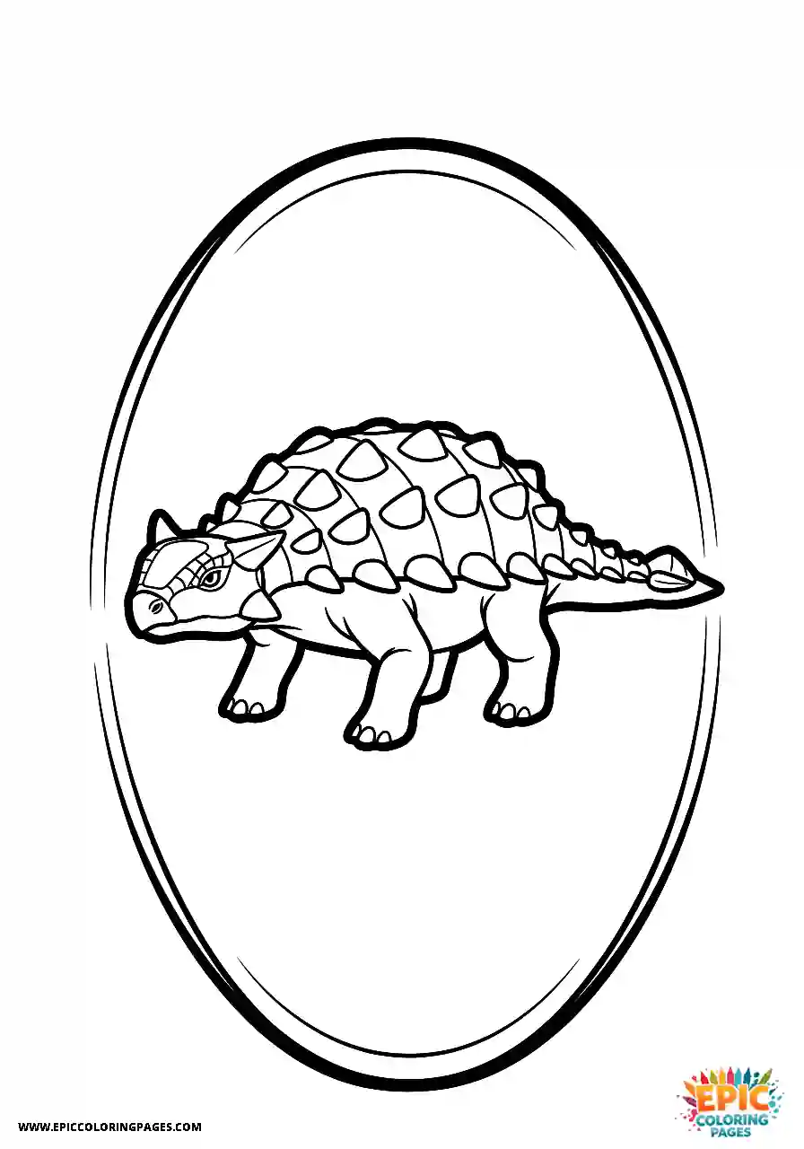 Ankylosaurus Simple cartoon style Ankylosaurus dinosaur within an oval frame bold outlines