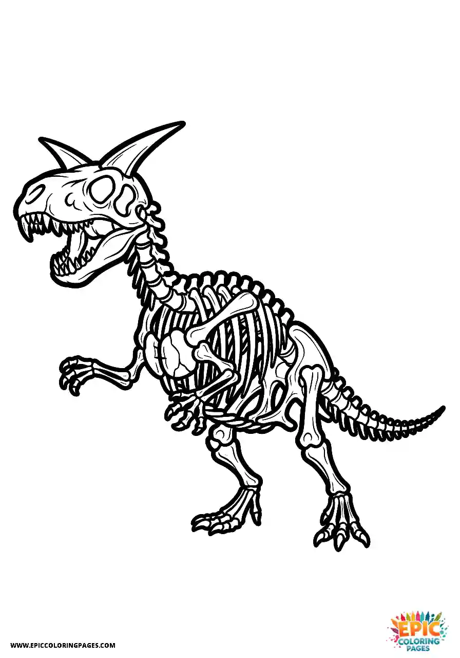 Skeletal view of a cartoon style carnotaurus dinosaur free printable for kids
