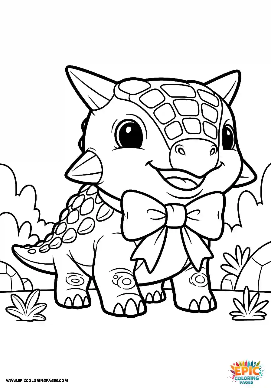 Ankylosaurus Smart Chibi style Ankylosaurus dinosaur in a bow tie thick lines