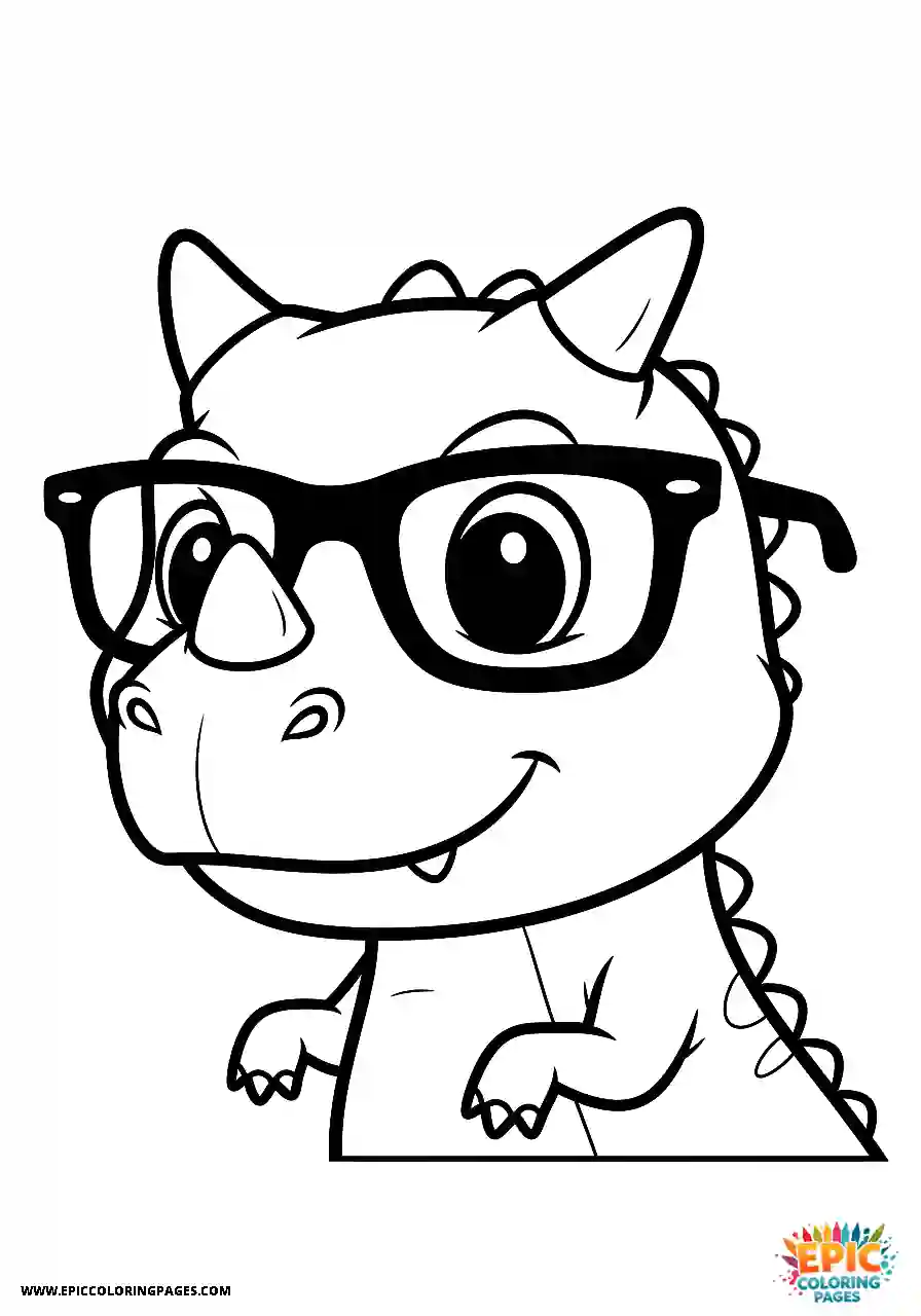 Smart looking carnotaurus dinosaur wearing glasses coloring page cute