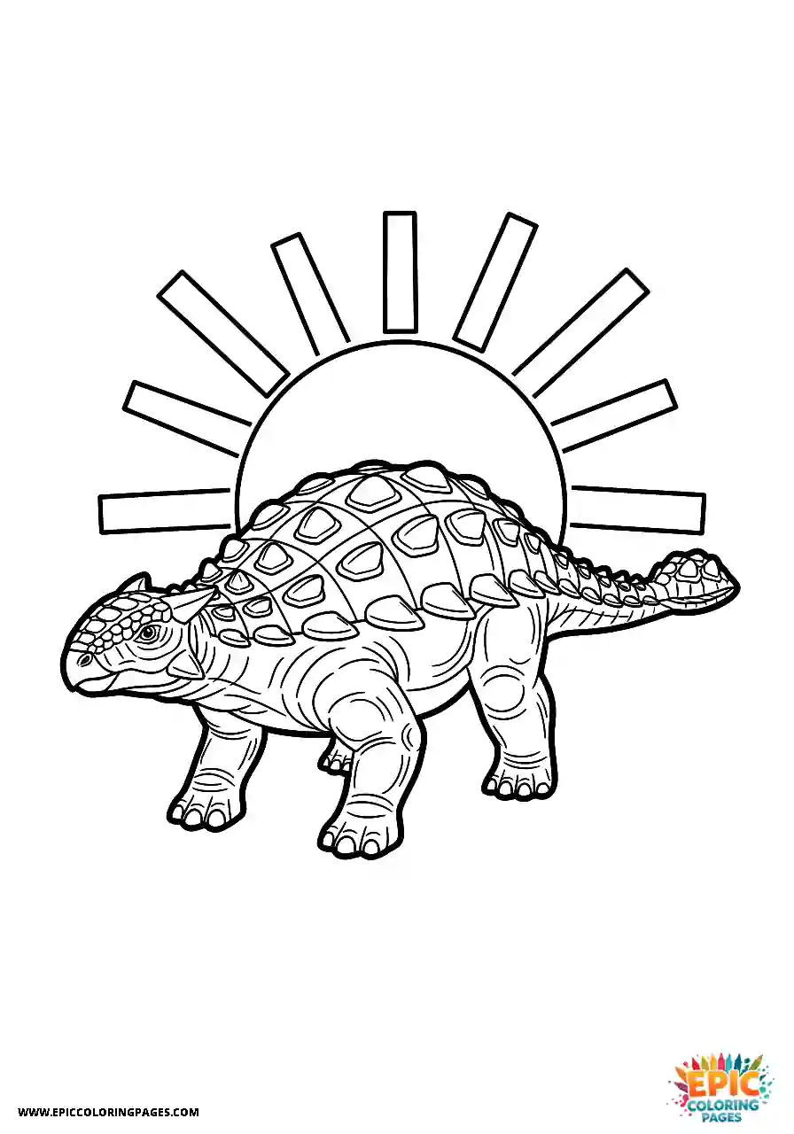 Ankylosaurus Solar cartoon style Ankylosaurus dinosaur with a sun background bold outlines