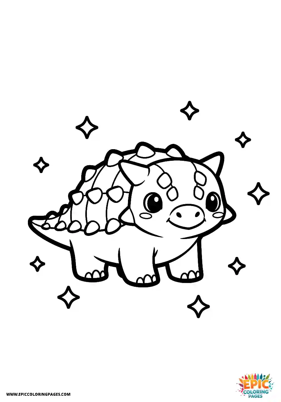 Ankylosaurus Sparkling Kawaii style Ankylosaurus dinosaur with glitter effects thick lines