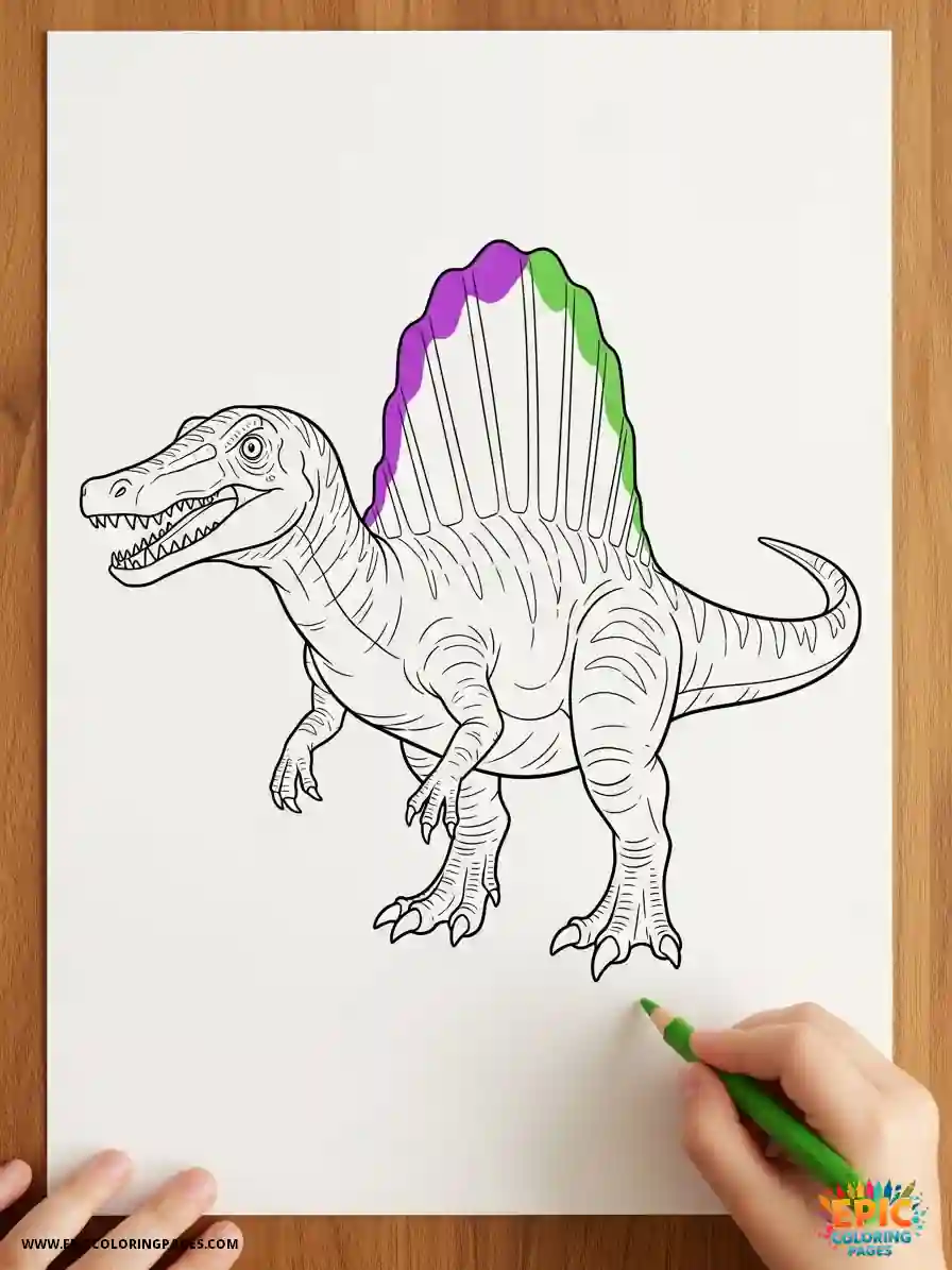 Spinosaurus coloring Page featuring a friendly dinosaur design with clear thick lines