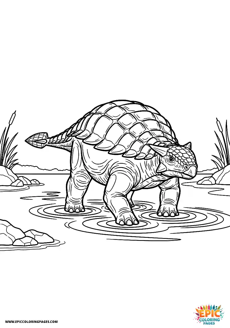 Ankylosaurus Splashy realistic style Ankylosaurus dinosaur creating ripples in water